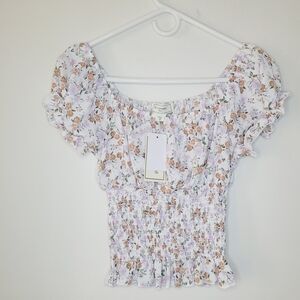 No Comment Smocked Puff Sleeve Top Floral Women's Medium Cute Prairie Cottage